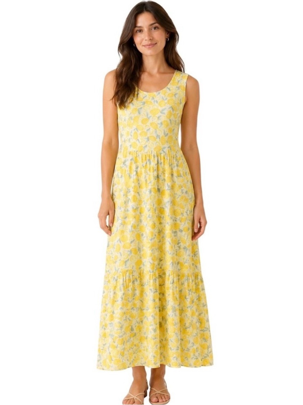Lands' End Yellow Floral Maxi Dress